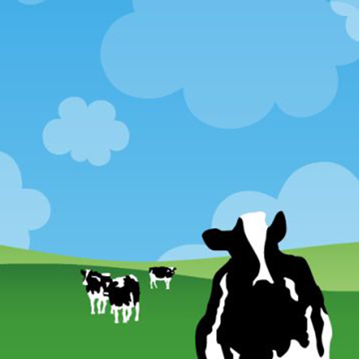 Illustrated cows on a hill